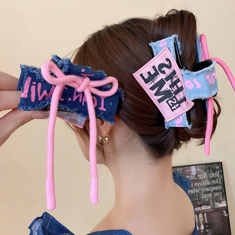 Women'S Jeans Accessories - 1/2 Pcs Jean Letter Pink Blue
