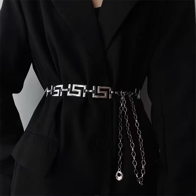 Women'S Jeans Accessories - Greek Key Geometric Linked Metal Waist