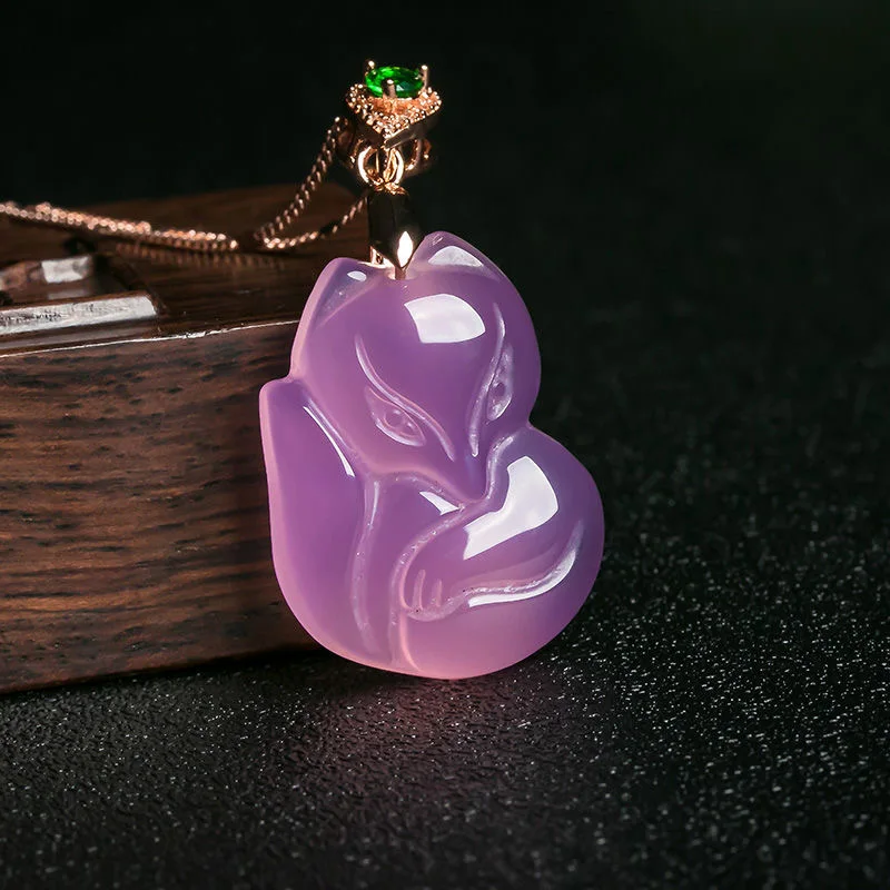 Women Accessories For Hand - Natural Purple Agate Fox Pendant Necklace